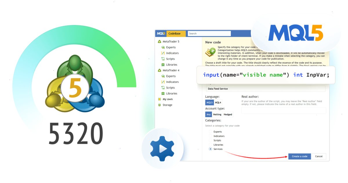 MT5_metatrader5官网_高阶指标策略与进阶工具资源平台：新版 MetaTrader 5 平台 Build 5320：代码库中的服务和改进的 MQL5 输入变量操作（封面配图）